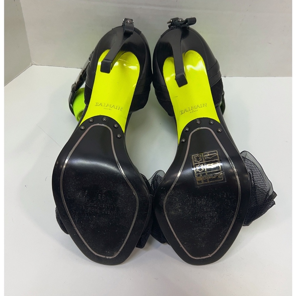 Balmain
Runway Heels Size 38 Neon Strap Black Tulle Ruffle Sandals - Picture 6 of 14
